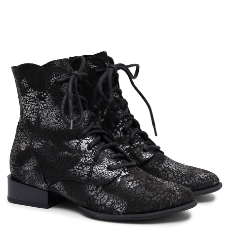 Maciejka Women's Genuine Leather Lace-Up Ankle Boots Crackled Black 6391W-35/00-1