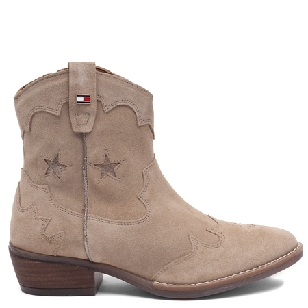 Tommy Hilfiger Suede Cowboy Ankle Boots With Block Heel Beige T3A5-35196-TP