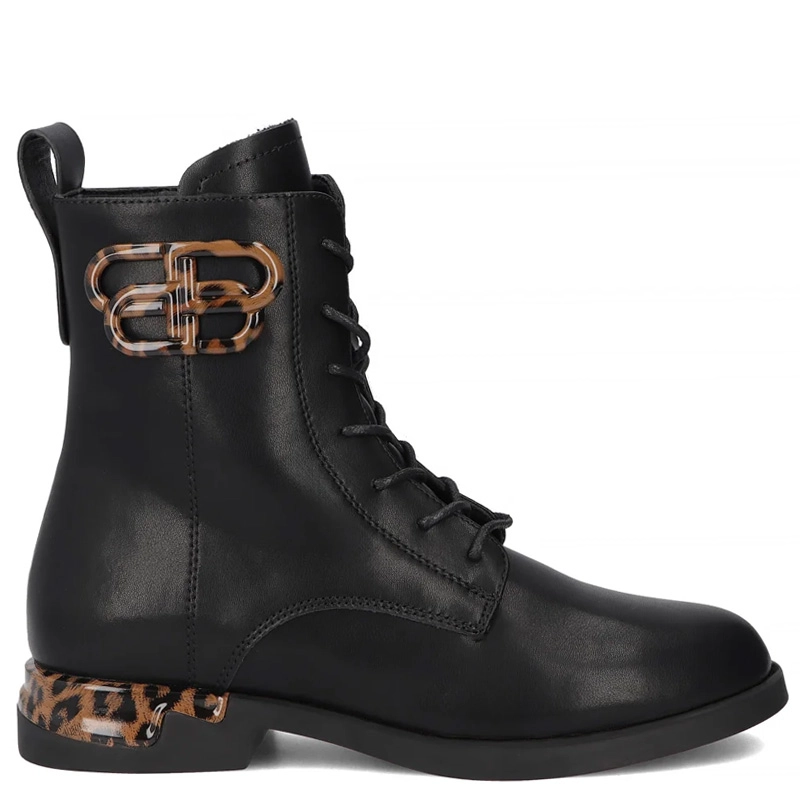 Filippo Leather Tortoiseshell-Heel Lace-Up Ankle Boots Side-Zip Black DBT720625BK