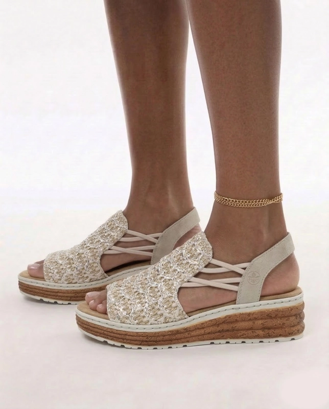 Rieker Women's Wedge Sandals Openwork Beige 62741-60