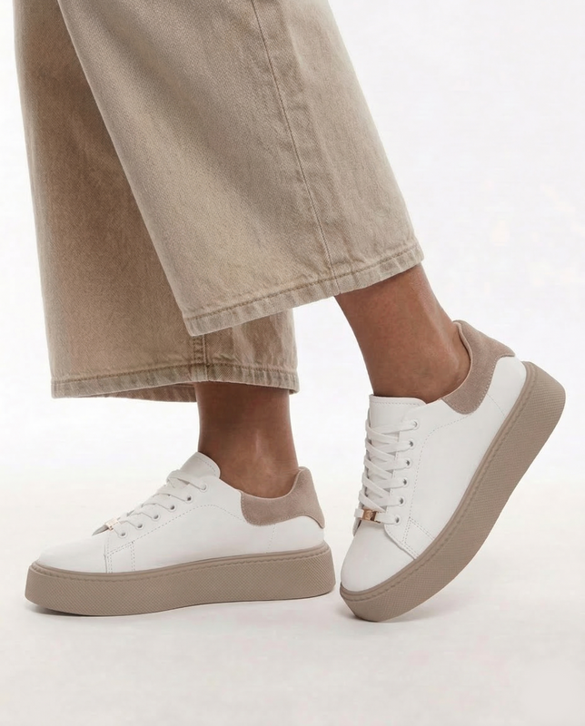 Filippo Leather Women’s Sneakers Platform 4 Cm Suede Heel White DP6119/26-WH