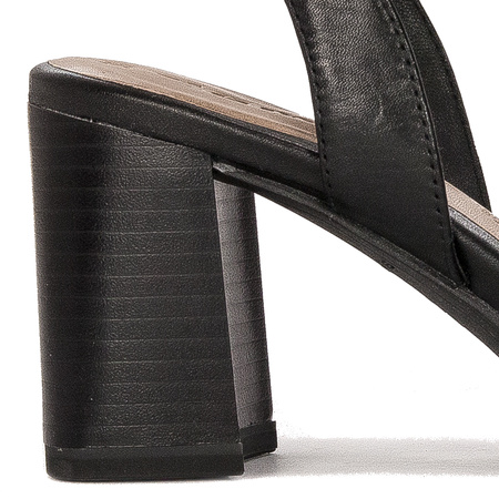Tamaris Sandały damskie na słupku skórzane czarno beżowe Black/Nude