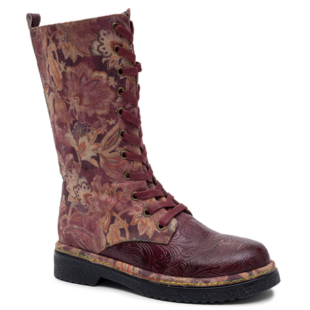 Maciejka Avant-garde Burgundy Lace-up Leather Ankle Boots K7686-23/00-7