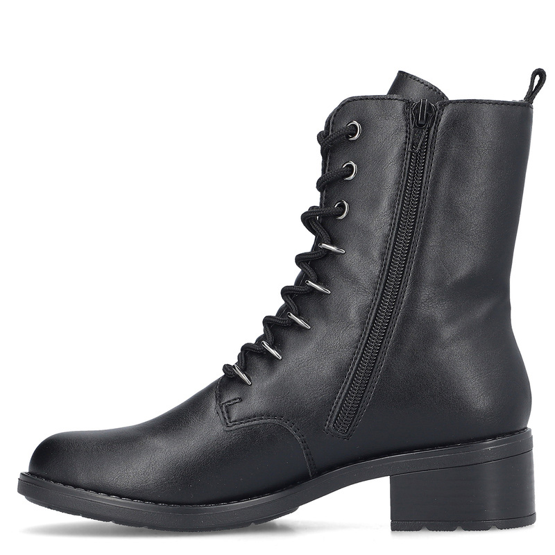 Rieker Sznurowane Botki Damskie Na klocku Ocieplane Czarne 75430-00-BLACK