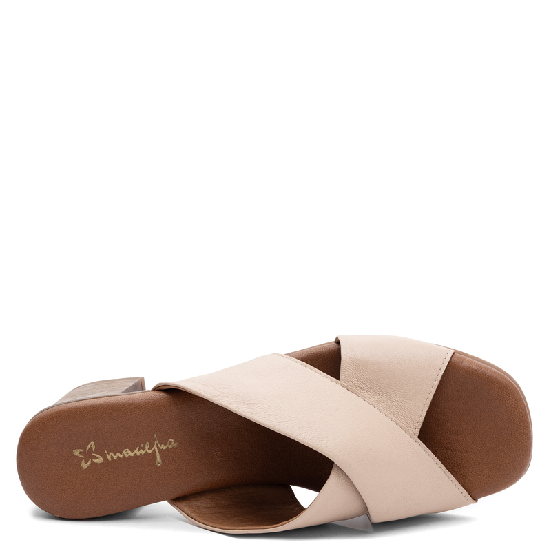 Maciejka Leather Criss-Cross Heeled Mules Elegant Beige E7390-04/00-1
