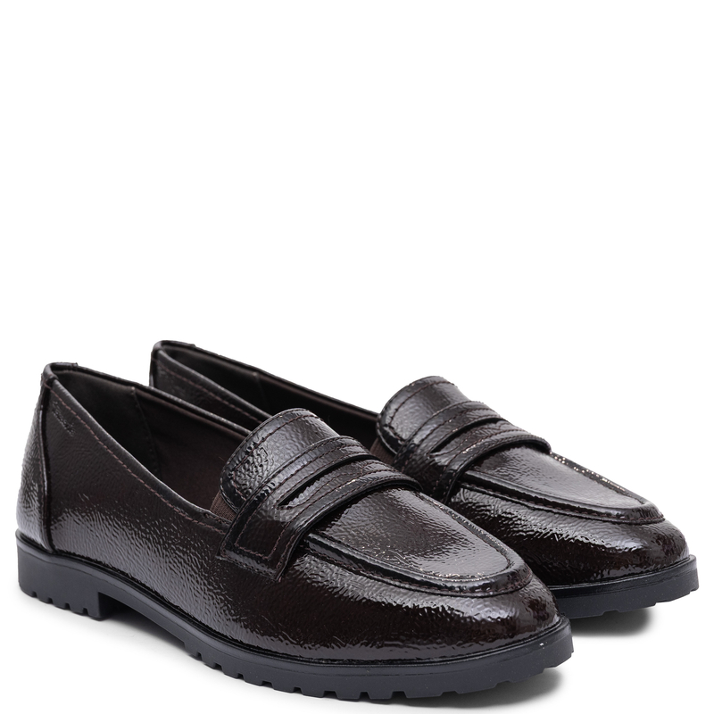 Tamaris Elegant Patent Leather Slip-On Loafers Brown 1-24239-42-332