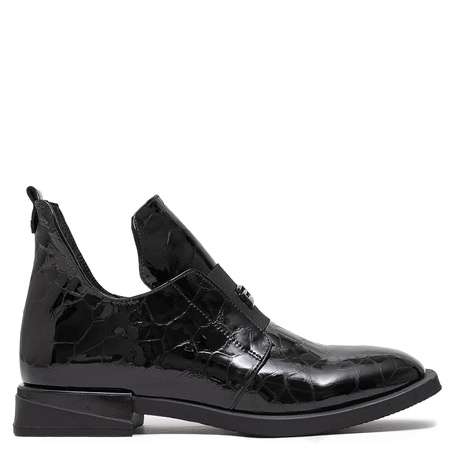 Boccato Leather Croc-Embossed Patent Loafers Slip-On Black 049-1738-64