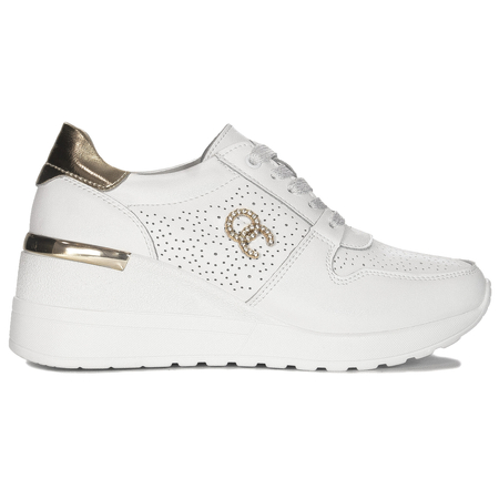 S.Barski Sneakersy damskie na platformie biało-złote
