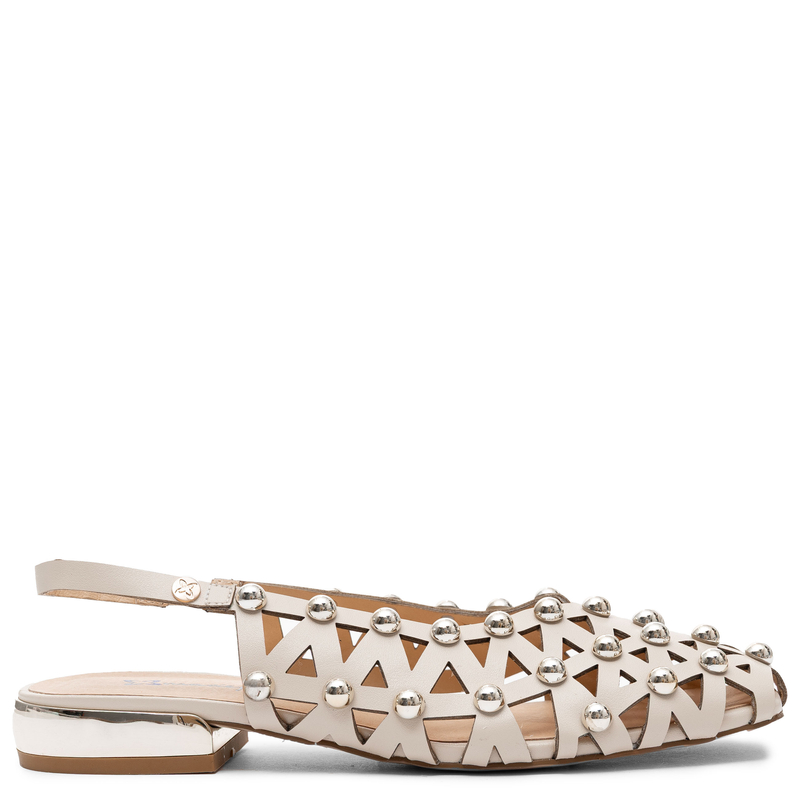 Maciejka Leather Cutout Slingback Flats With Silver Studs Beige K7480-04/00-1