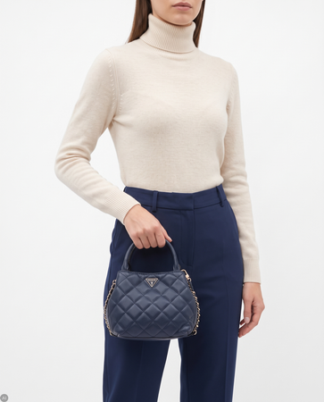 Guess Elegant Quilted Satchel Bag Evening Midnight Navy HWQG2456710-MIDNIGHT