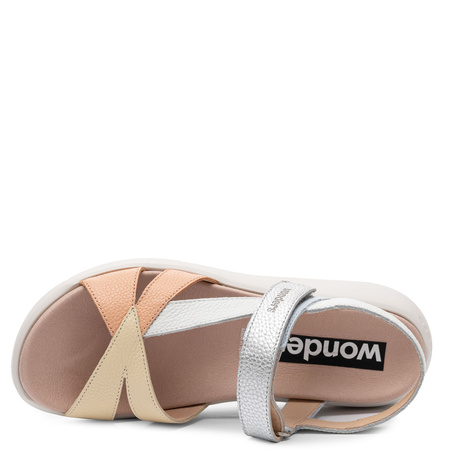 Wonders Skórzane Sandały na Platformie z Rzepem Wielokolorowe C-6552-MELON