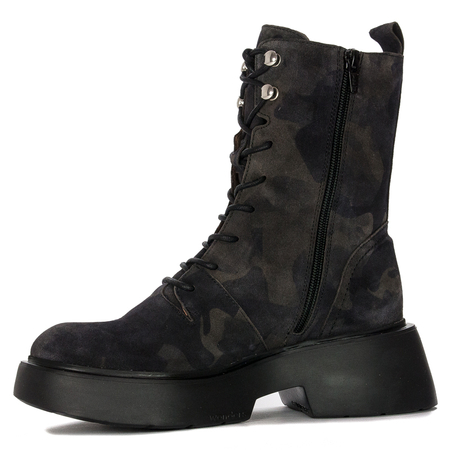 Wonders Women's Leather Boots On The Camo Platform Wonders Botki Damskie Skórzane Na Platformie Jungla Negro