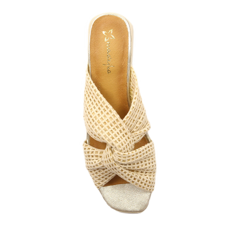 Maciejka Gold Braided Block Heel Sandals Square Toe 06955-25/00-0