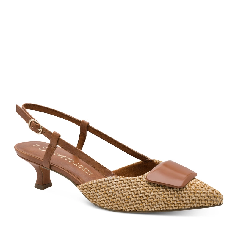 Marco Tozzi Woven Slingback Pumps Low Heel Shoes Pointed Toe Beige-Brown 2-29503-44392CCOM