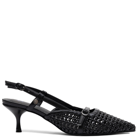 Maciejka Leather Woven Slingback Court Shoes Kitten Heel Black K7446-01/00-1