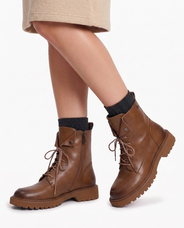Maciejka Leather Lace-Up Boots With Zipper Cognac Ankle Boots K7749-29/00-7