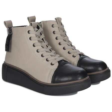 T.Sokolski Leather Women's Warmed Beige+Black Boots