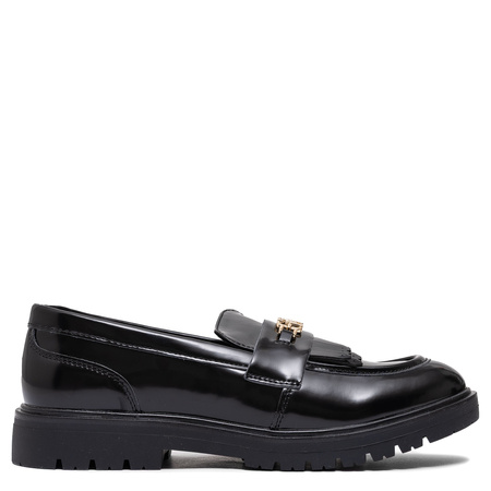 Tommy Hilfiger Patent Loafers Women’s Dress Flats Gold Logo Black T3A4-34011-1453999