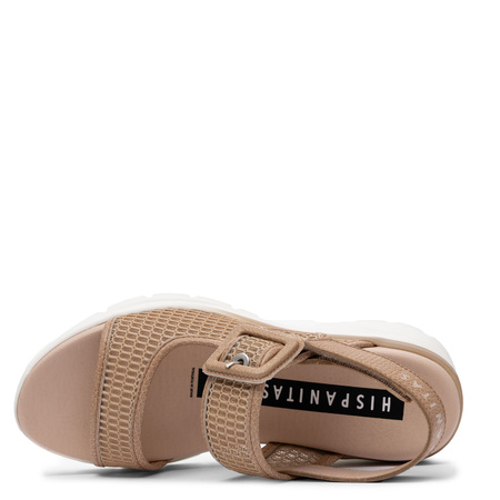 Hispanitas Skórzane Sandały Na Platformie Z Regulowanym Paskiem Beżowe HV264636-DESERT