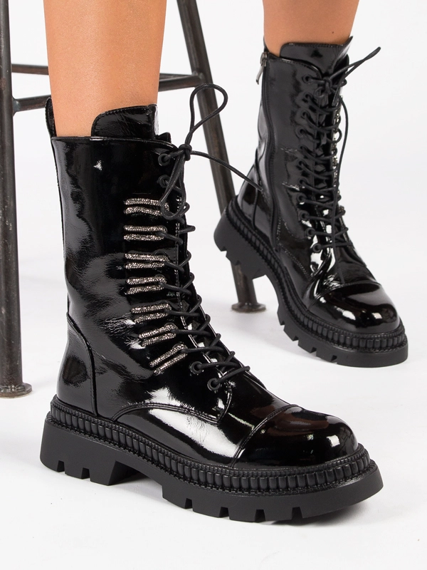 S.Barski Women's Ankle Boots Black Lacquered