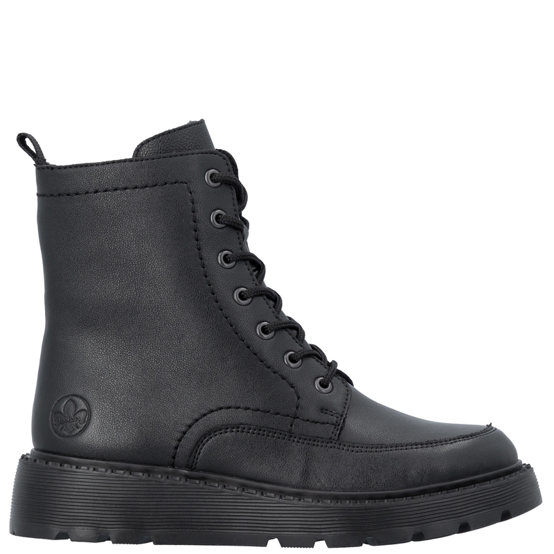 Rieker Ocieplane Sznurowane Trzewiki Damskie Z Zamkiem Czarne 70410-00-BLK