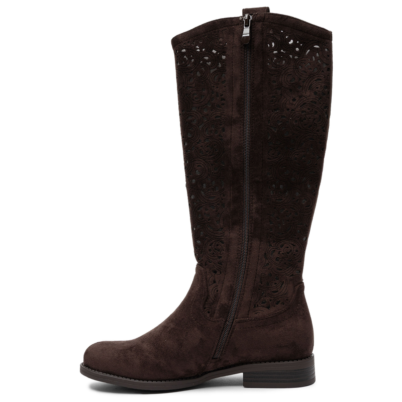 S.Barski Openwork Flat-Heel Knee-High Boots Brown HY61-8023-BROWN