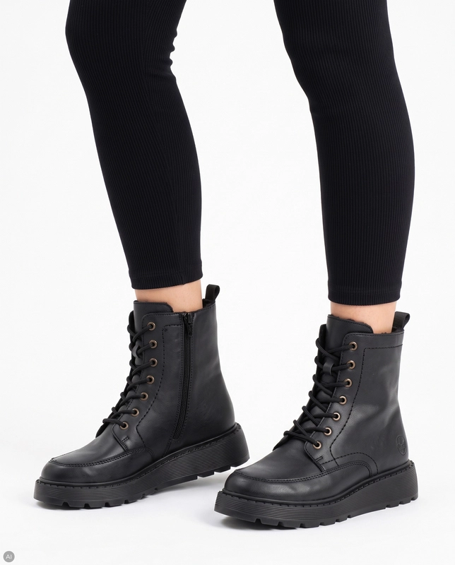 Rieker Warm Lace-Up Ankle Boots With Zipper Black 70410-00-BLK