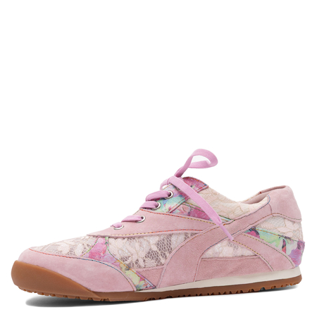 Laura Vita Leather Lace-Panel Women’s Sneakers Flat Pink SL20258-3-ROSE
