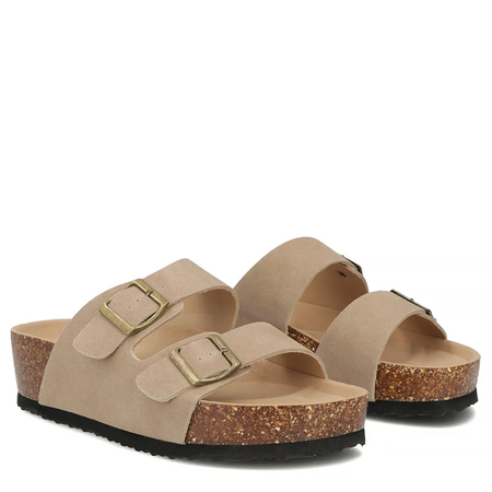 Filippo Leather Platform Slides With Adjustable Buckles Beige DK7885-26-TP