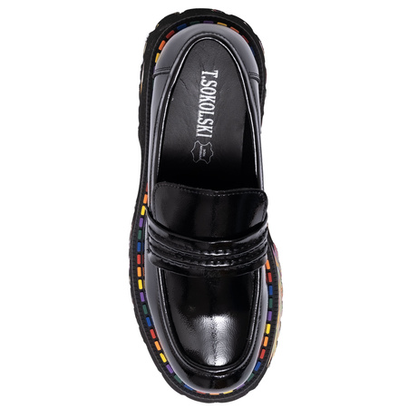 T. Sokolski Patent Leather Platform Loafers Chunky Sole Black CH-J25-75-BLK-L