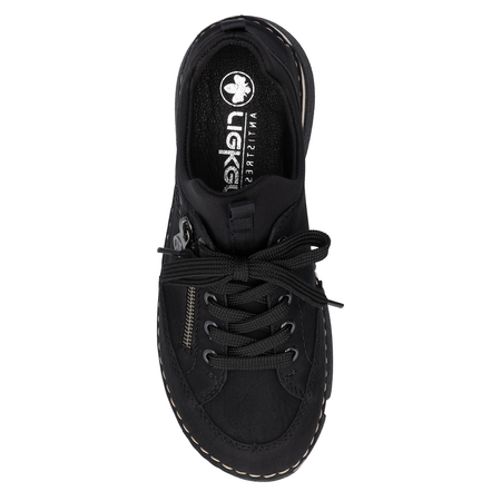 Rieker Comfortable Black Women's Low Shoes With Gold Zip On Flexible Sole 45973-00