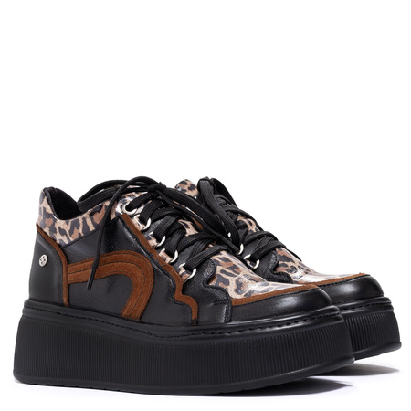 Maciejka Leather Platform Sneakers Animal Print Black 07078-01/00-8