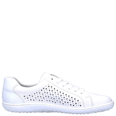 Rieker Skórzane Ażurowe Sneakersy Damskie z Suwakiem Białe 52824-80