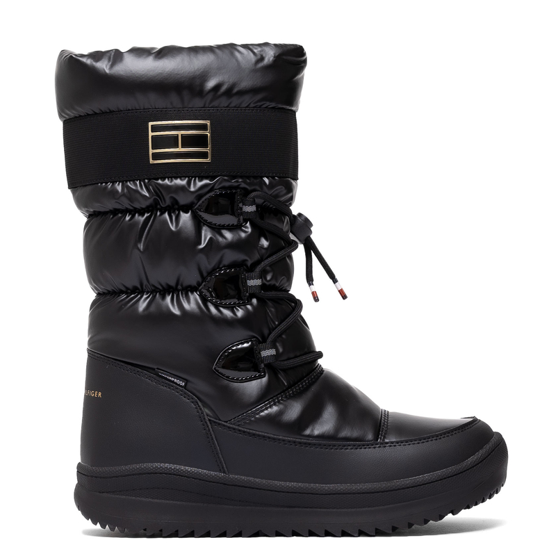 Tommy Hilfiger Puffer Snow Boots Zipper And Lacing Black T3A6-34053-BLACK