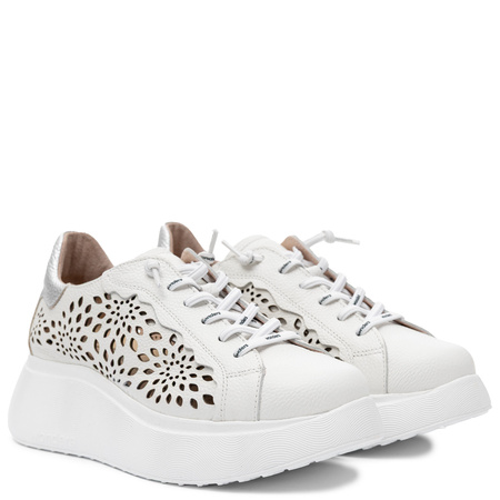 Wonders Leather Laser-Cut Platform Sneakers Women White-Silver A-3641-OFF-PLATA