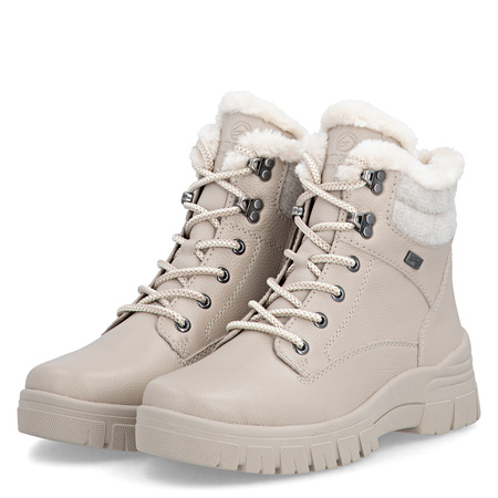 Rieker Warm-Lined Platform Ankle Boots With Zip And Laces Beige D0E71-60