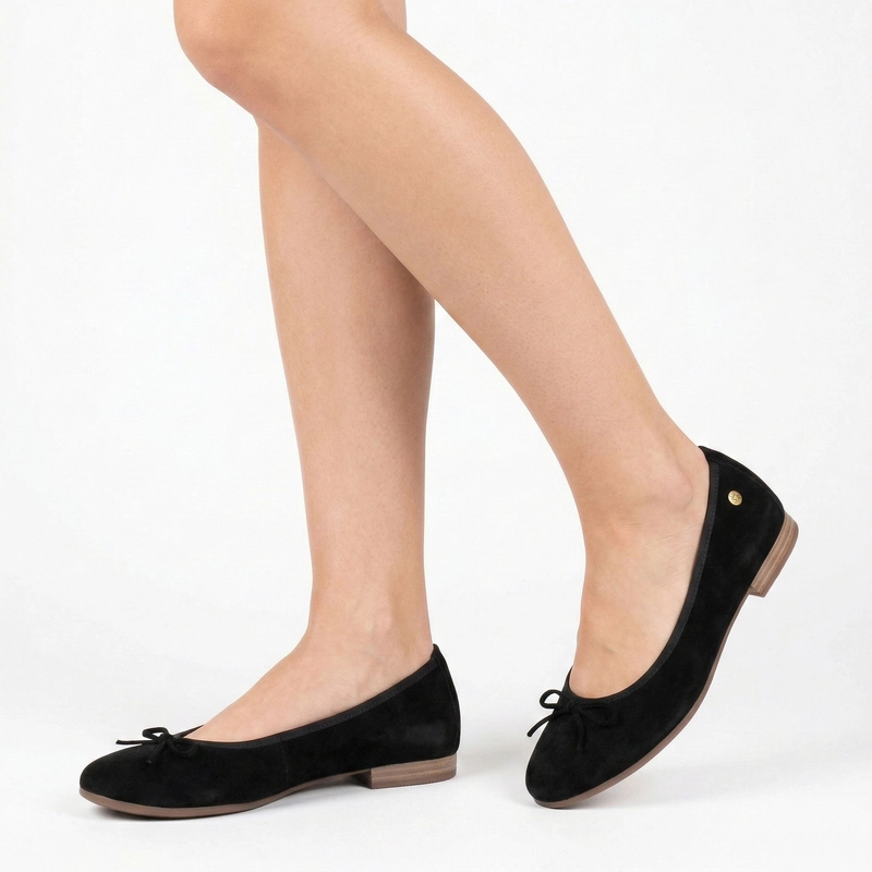 Maciejka Leather Classic Ballet Flats With Bow Black P6800-20/00-0