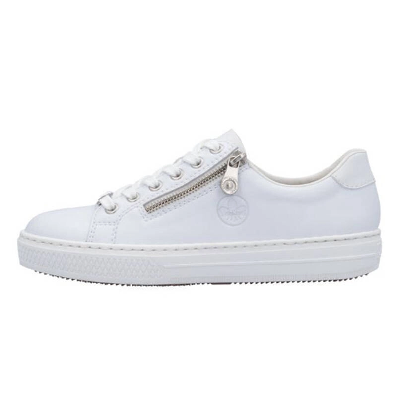 Rieker Leather Lace-Up Sneakers With Side Zip White L59L1-83