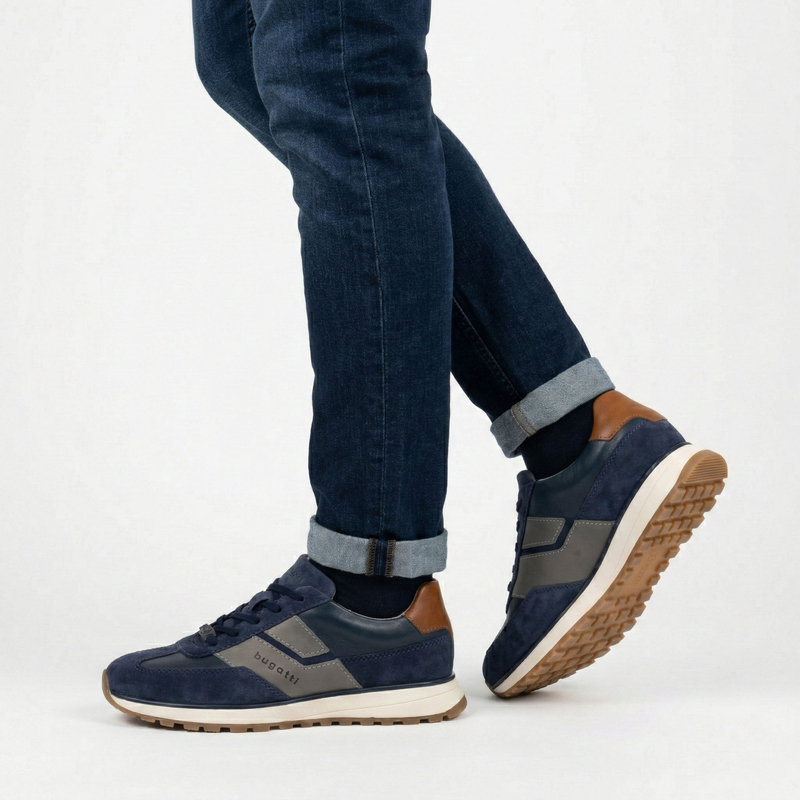 Bugatti Skórzane Półbuty Sneakersy Męskie Granatowe 331AWC011410-BLUE