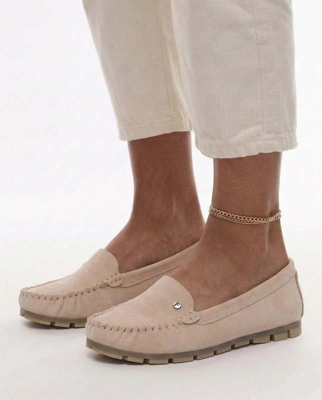 Filippo Leather Flat Loafers Slip-on Low Shoes Beige DP2037-26-BE