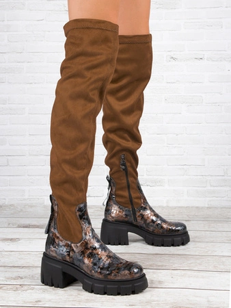 Maciejka Kozaki damskie za kolano wysokie rude