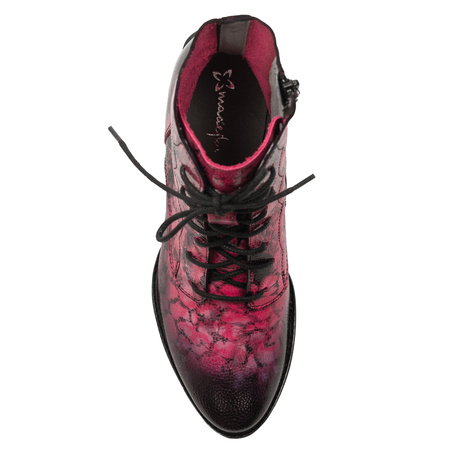 Maciejka Leather Lace-Up Ankle Boots Low Heel Pink 06391-23/00-1