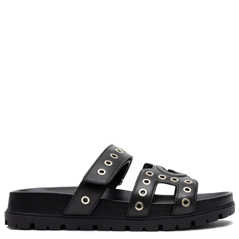 Guess Klapki Damskie Na Platformie z Oczkami Black FLPFAS-ELE03-BLK