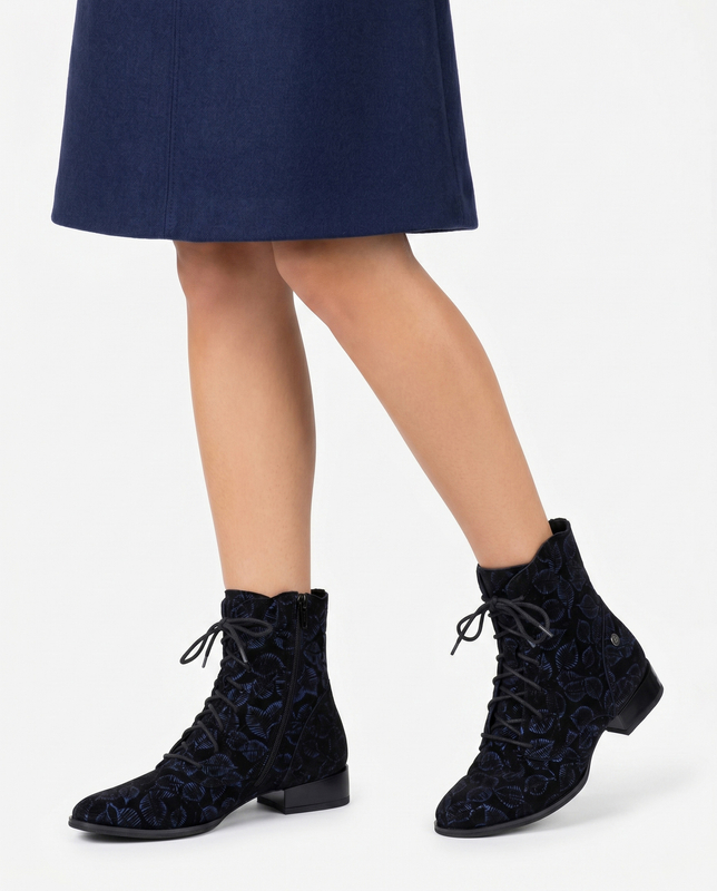 Maciejka Comfortable Patterned Ankle Boots Leather Black Navy 6391W-02/00-1