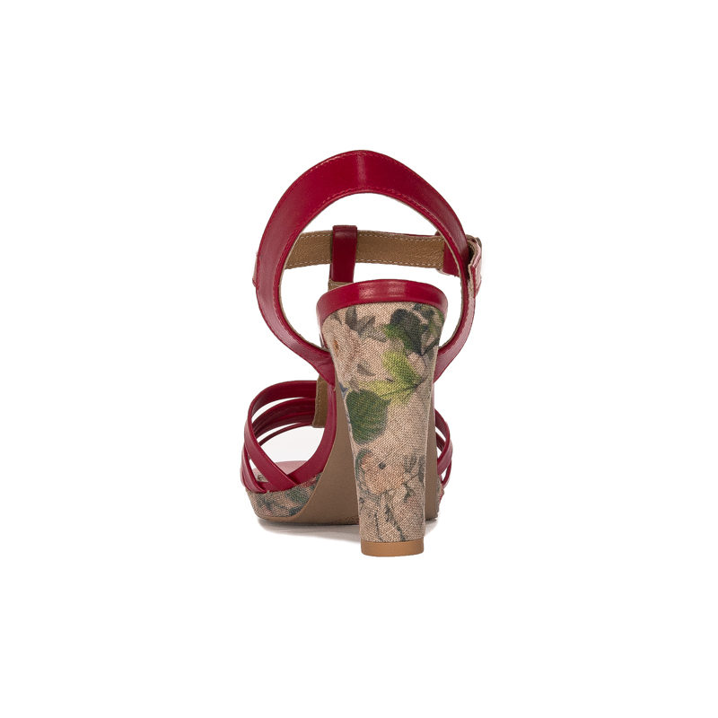 Maciejka Leather Floral Block Heel Sandals Red 06082-08-00-1