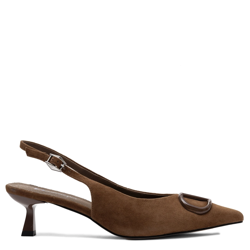 Maciejka Skórzane Czółenka Slingback Szpiczasty Nosek Obcas 6 cm Brązowy K7447-02/00-1