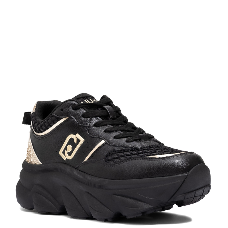 Liu Jo Sneakersy Damskie Na Platformie Półbuty Brokatowy Zapiętek Czarny BF5061-PX783-GOLD