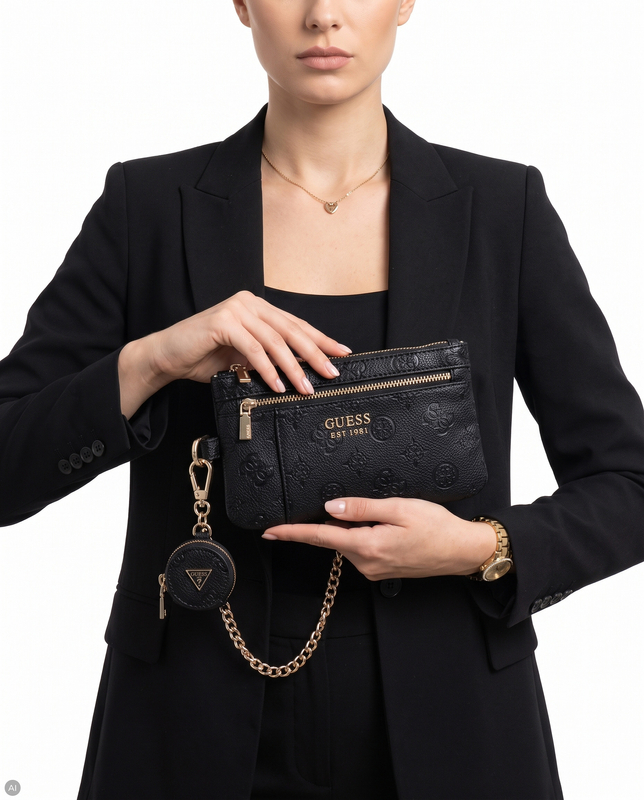 Guess Kasinta Debossed Monogram Pouch Wallet Black TXDP2222060-BLACK