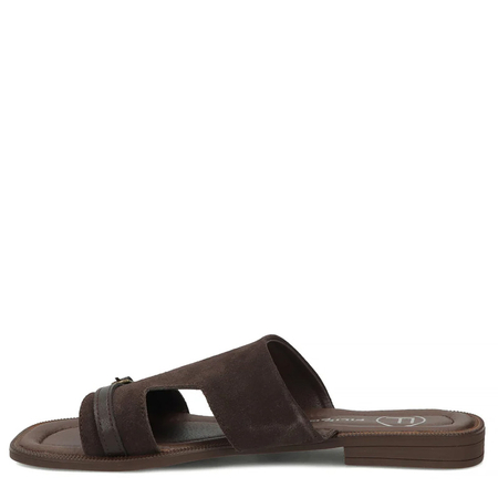 Filippo Leather Women's Slides With Gold Buckle Dark Brown DK7747-26-D-BR