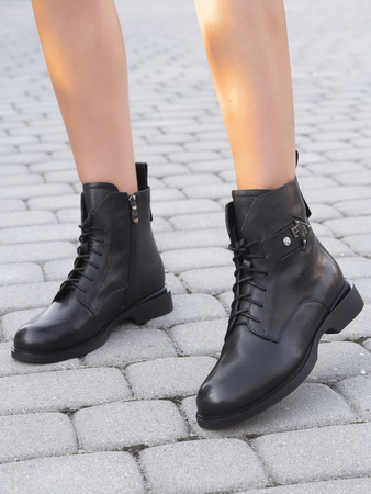 Maciejka Leather Lace-Up Ankle Boots With Side Zip Black N3115-01/00-8